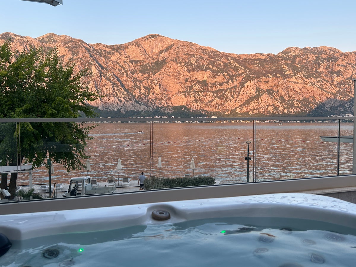 Jacuzzi sunsets from suite 103 Hyatt Regency Kotor Bay