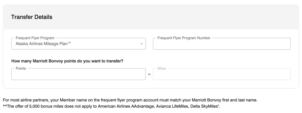 Marriott transfer page Alaska August 2025