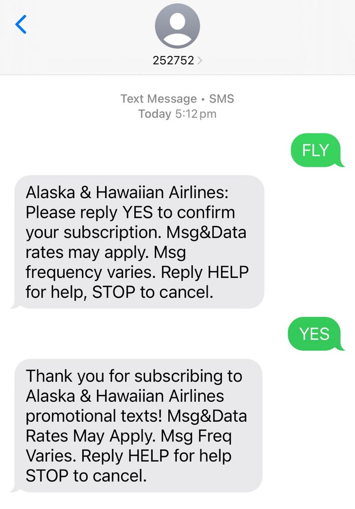 Opt in to Alaska messages Opt in to Alaska messages