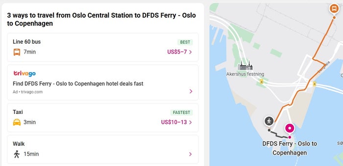 Oslo Central Station to DFDS Ferry