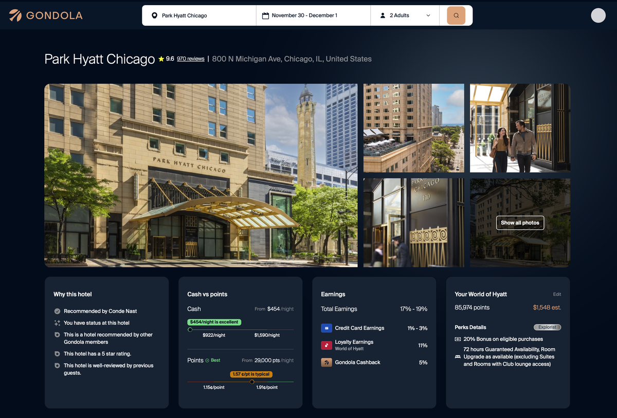 Park Hyatt Chicago Listing On Gondola