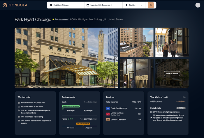 Park Hyatt Chicago Listing On Gondola