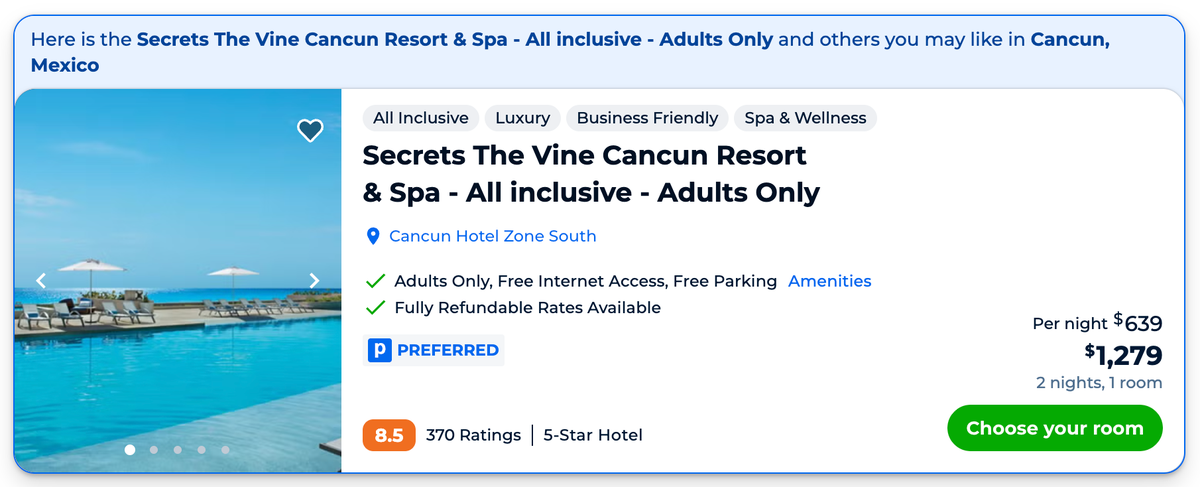 Priceline Secrets Vine Cancun price