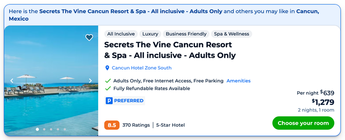 Priceline Secrets Vine Cancun price Priceline Secrets Vine Cancun price