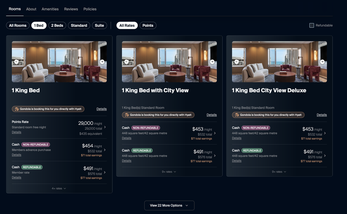 Room Types on Gondolas Website
