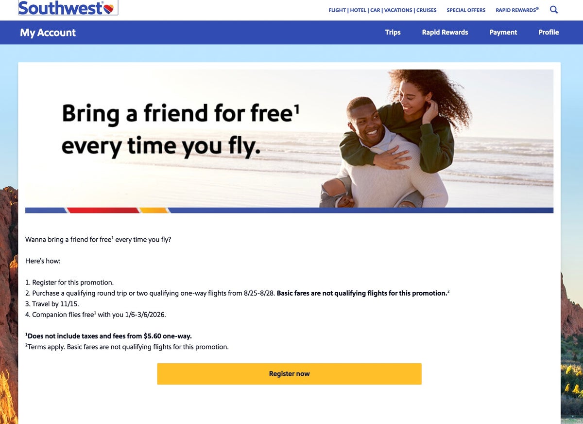 The first step is going to your account, finding this promo, and clicking on Register Now. Image Credit: Southwest