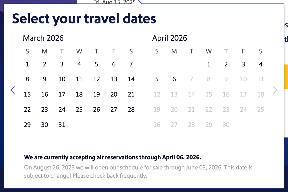 Southwest calendar April 6 2026