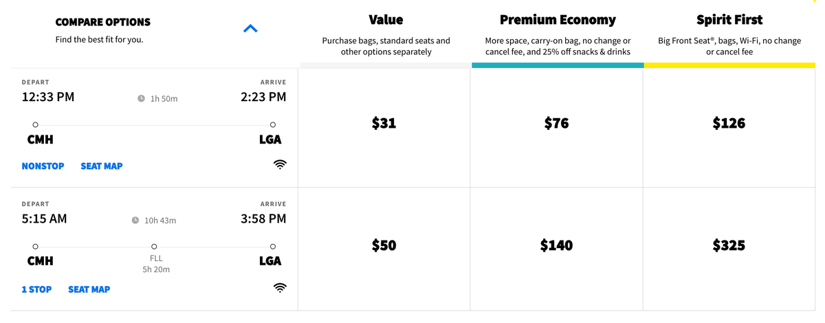 Spirit CMH LGA 31 fare