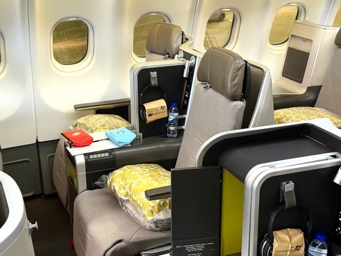 TAP Air Portugal business class seat with no direct aisle access TAP Air Portugal business class seat with no direct aisle access