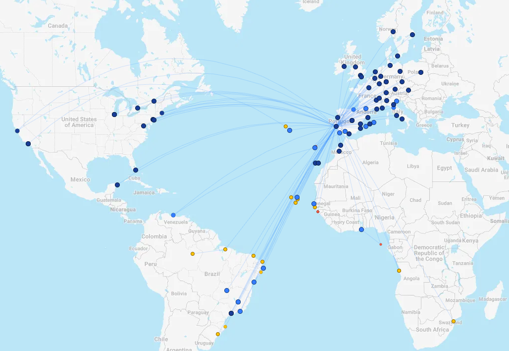 TAP Portugal route network map