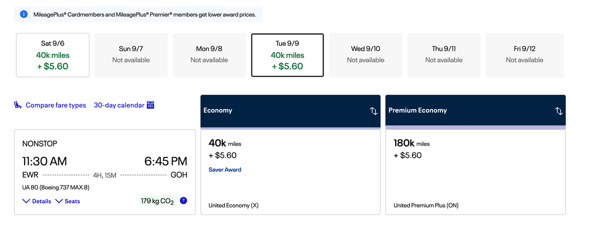 UA EWR to GOH