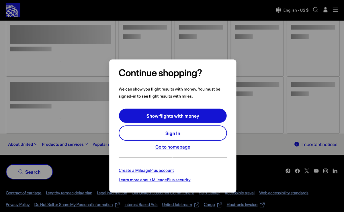 United award search not loggd in blocked
