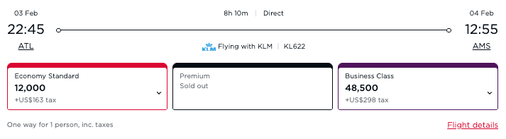 Virgin Atlantic KLM award seats
