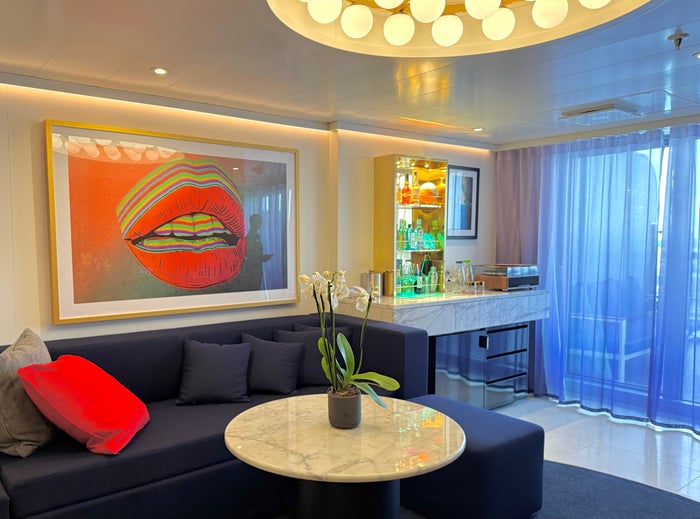 Virgin Voyages Brilliant Lady Posh Suite living area Virgin Voyages Brilliant Lady Posh Suite living area