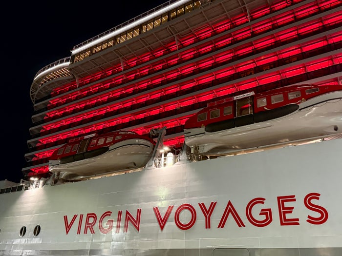 Virgin Voyages Brilliant Lady side of ship Virgin Voyages Brilliant Lady side of ship