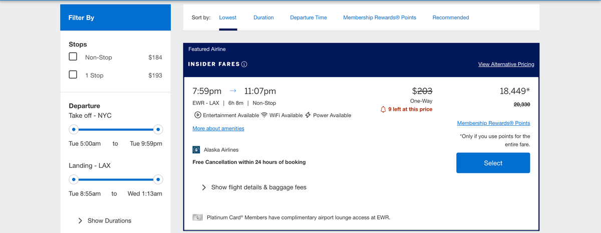 amex travel search results