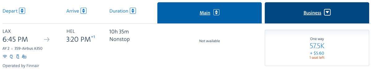 AAdvantage redemption LAX HEL Finnair business