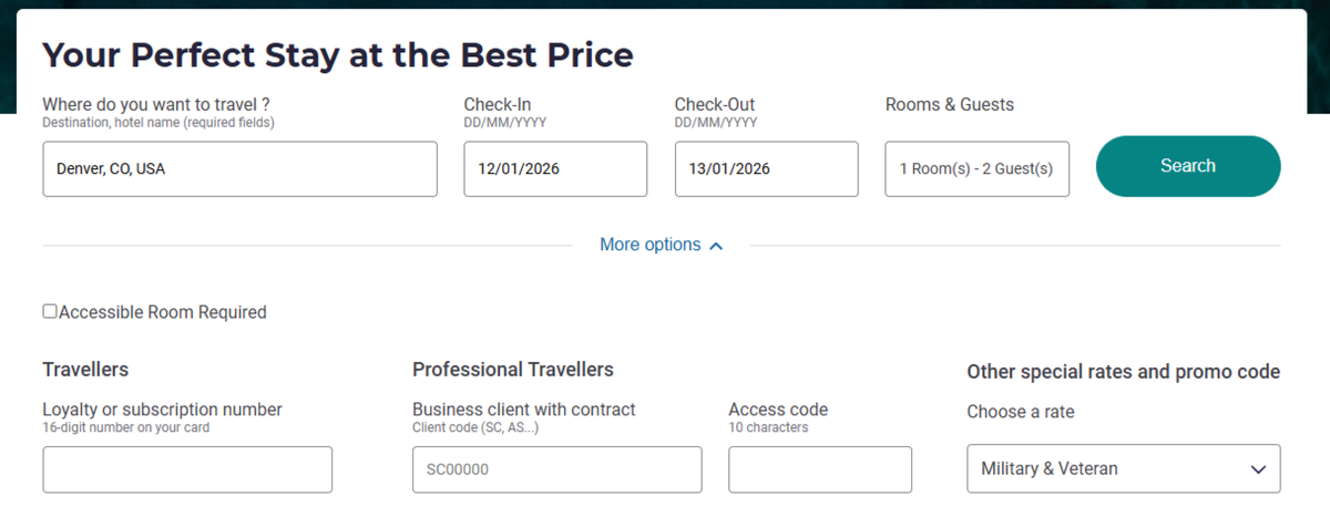 Accor military rate search