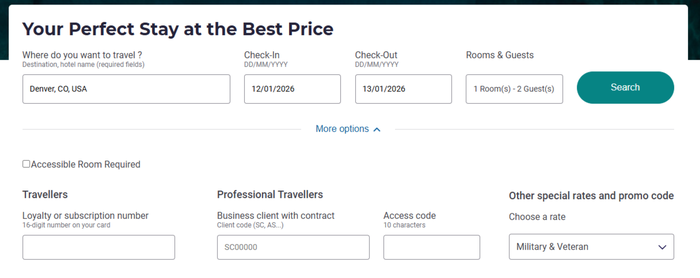 Accor military rate search