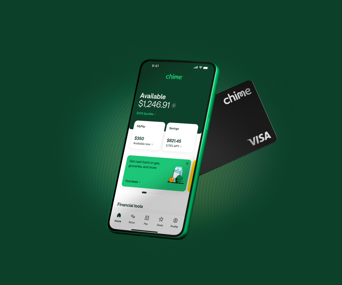Account Details In App Chime Card Black Behind Dark Green