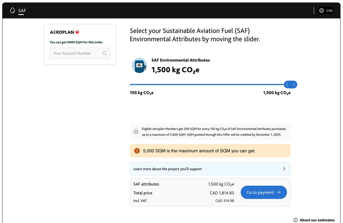 Aeroplan SAF contribution bonus SQMs