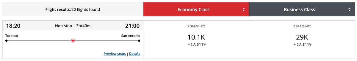 Air Canada Aeroplan points YYZ SAT June 2026