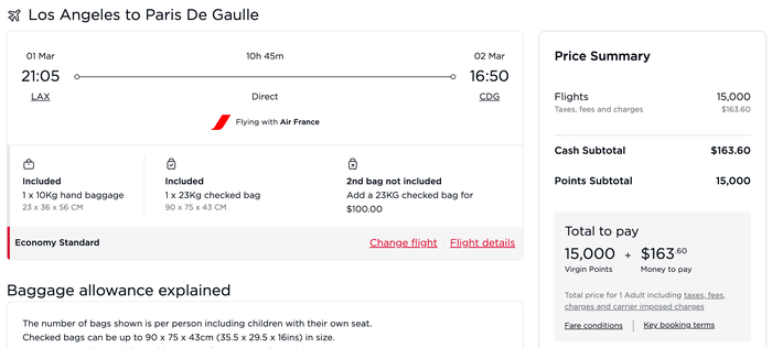 Air France Award Ticket from LAX to CDG on Virgin Atlantics Website Air France Award Ticket from LAX to CDG on Virgin Atlantics Website