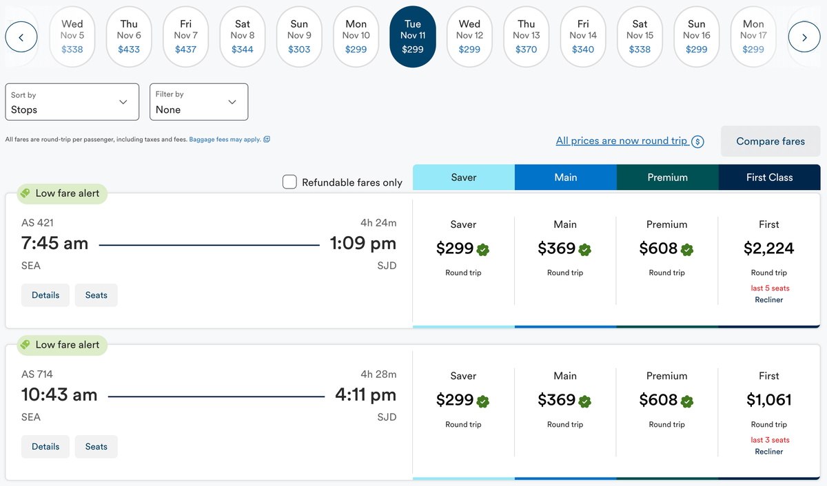 Alaska LATIN30 SEA SJD fares