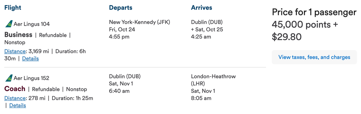 Alaska redemption Aer Lingus JFK DUB CDG stopover