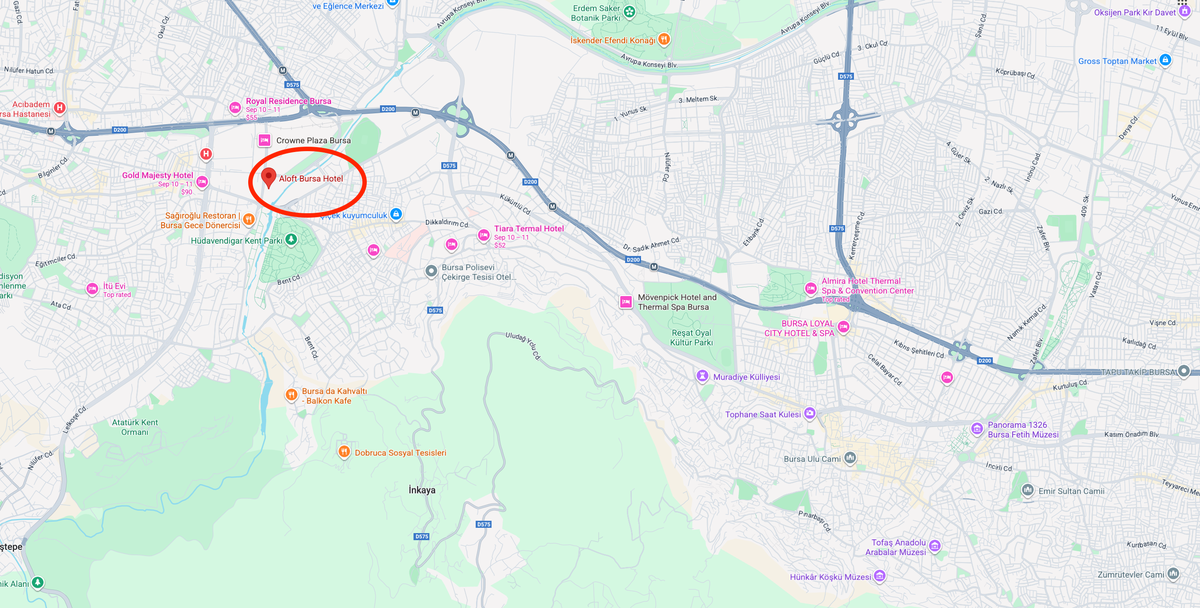 Aloft Bursa Hotel location Google Maps