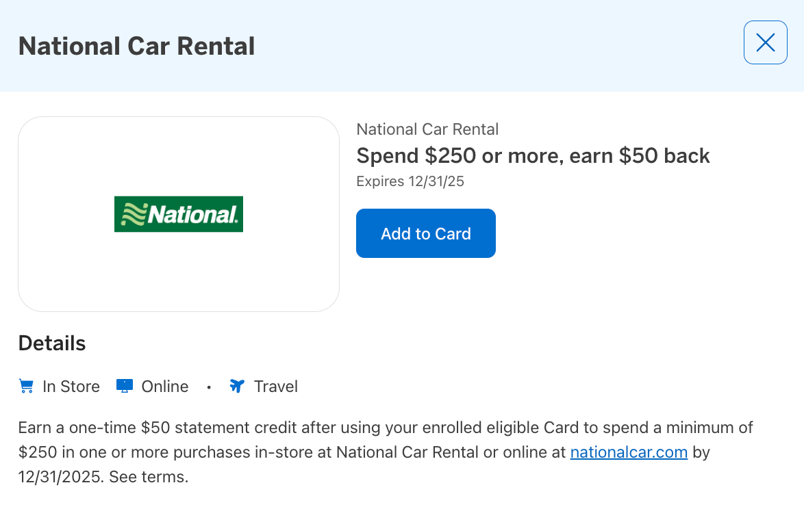Amex Offer National September 2025