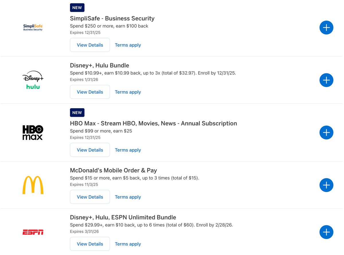 Amex Offer option examples