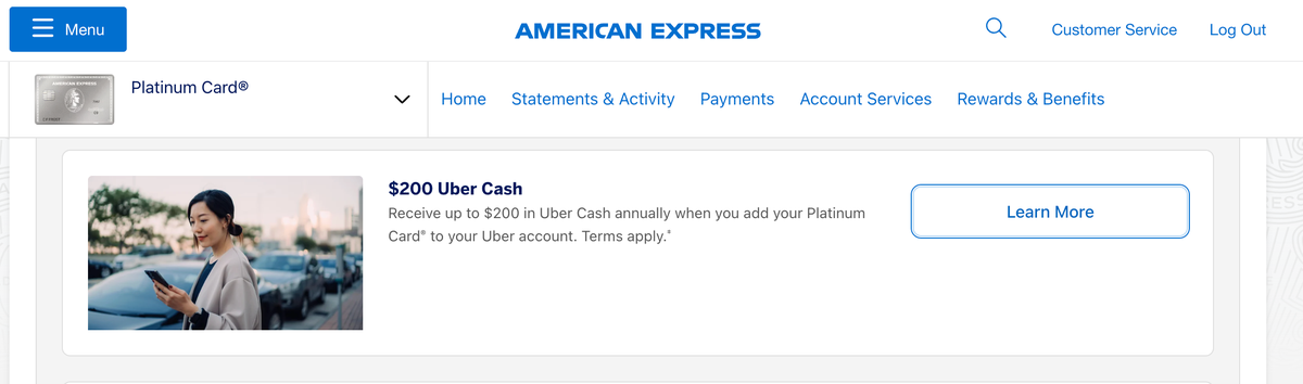Amex Platinum 200 Uber Cash benefit