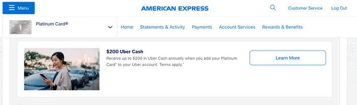 Amex Platinum Uber Cash Amex Platinum 200 Uber Cash benefit