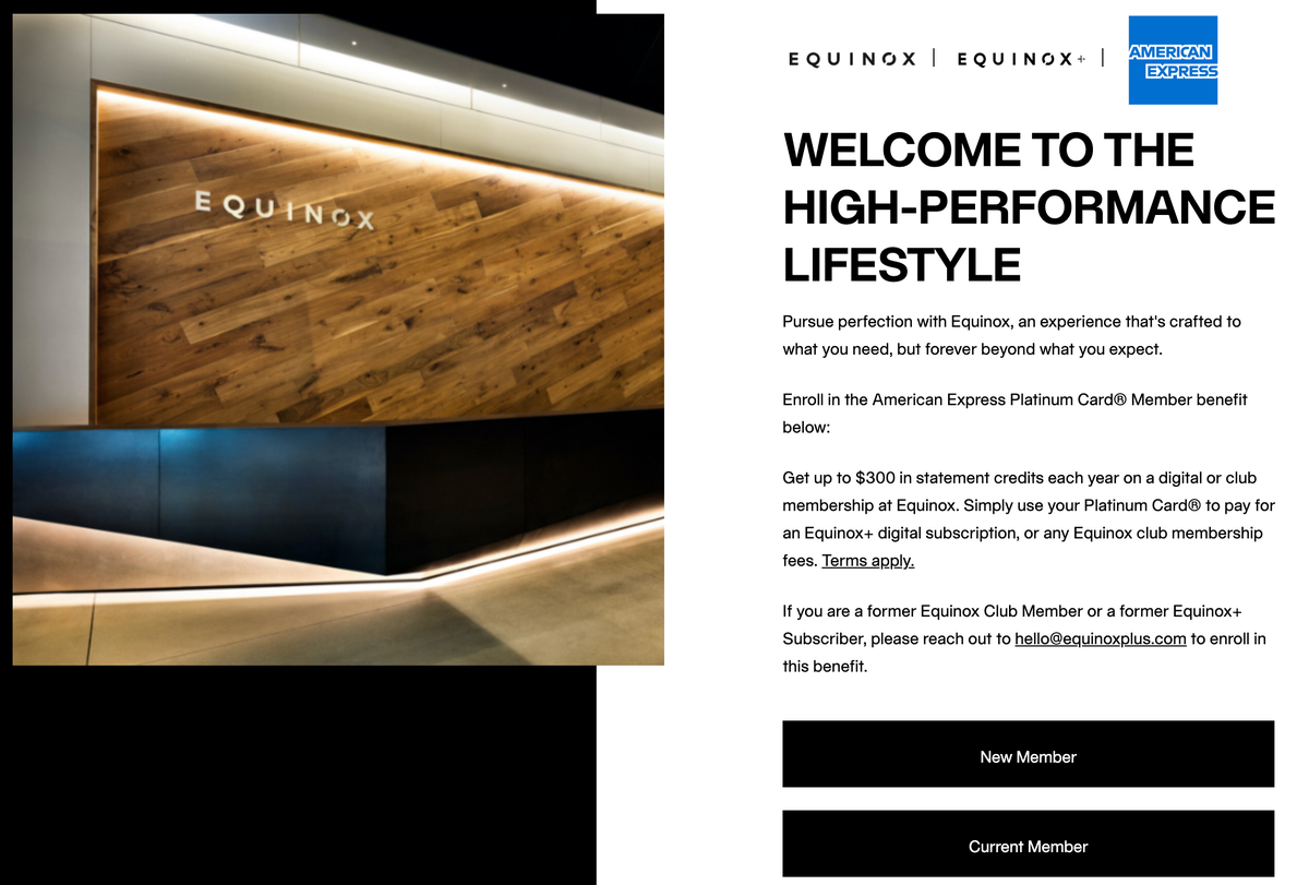 Amex Platinum Equinox enrollment page