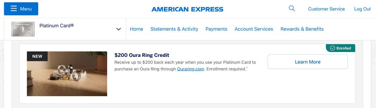 Amex Platinum Oura Ring Credit