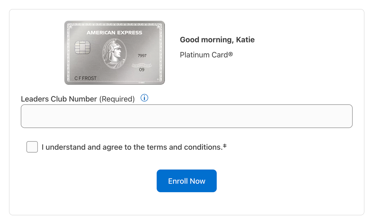 Amex Platinum card enroll in Leaders Club status