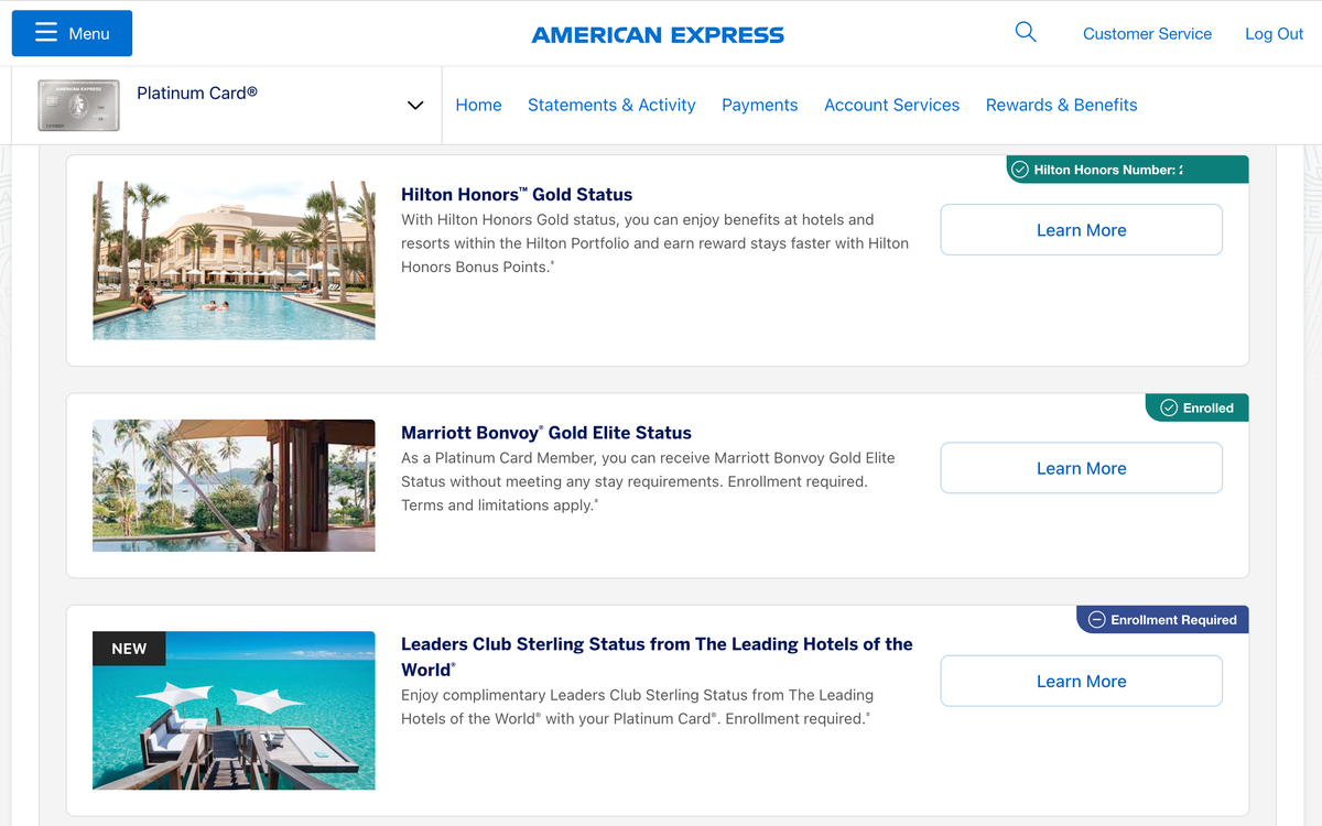 Amex Platinum hotel elite status