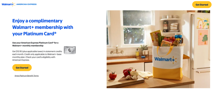 Amex Platinum Walmart Credit Amex Walmart Plus sign up page