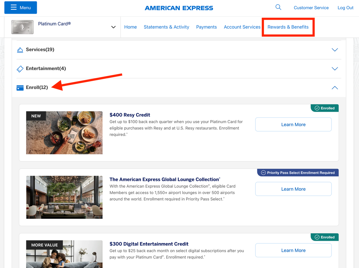 Amex benefits that require enrollment