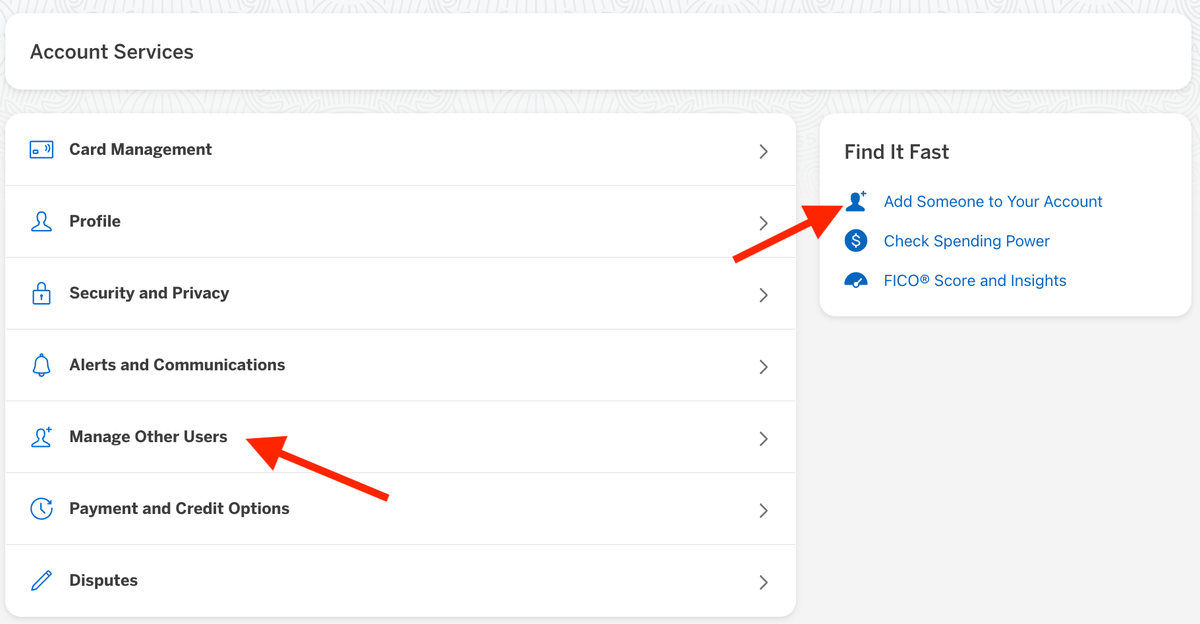 Amex manage other users add someone