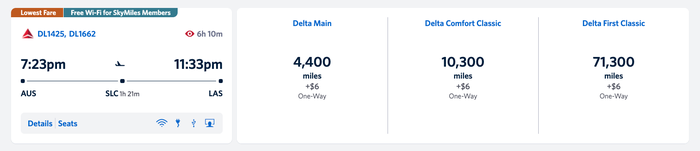 Austin to Las Vegas Delta SkyMiles award ticket Austin to Las Vegas Delta SkyMiles award ticket
