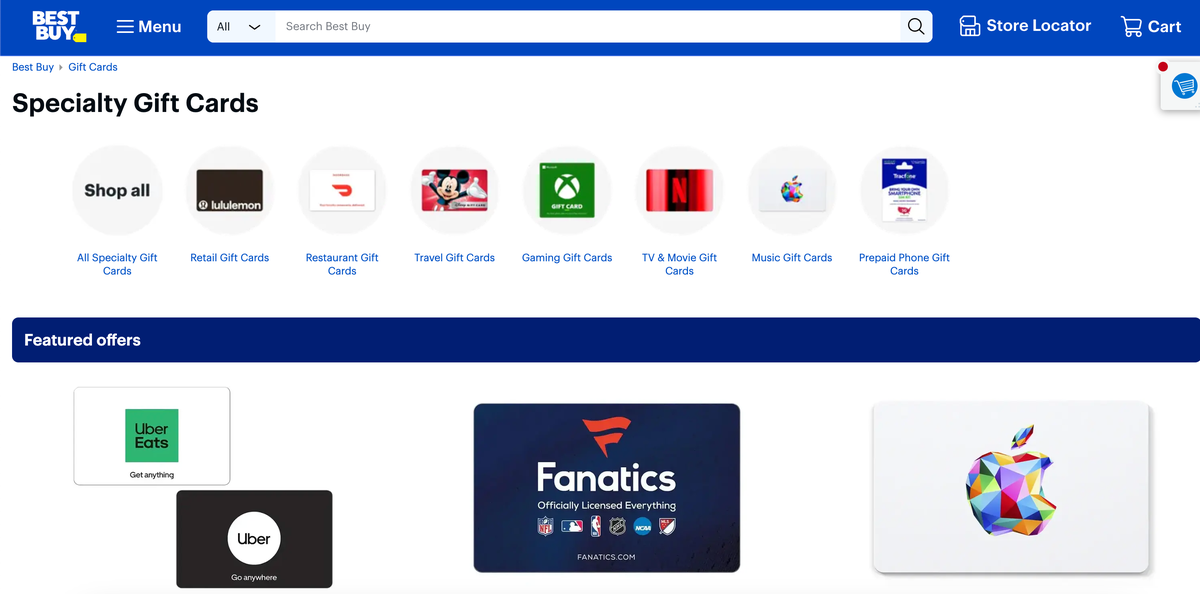 Best Buy Specialty Gift Cards