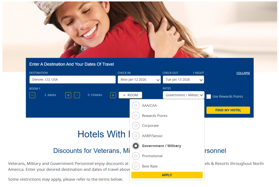 Best Western military discount search