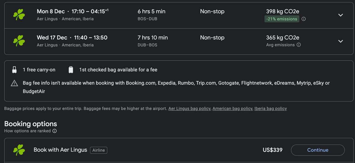 Boston to Dublin with Aer Lingus