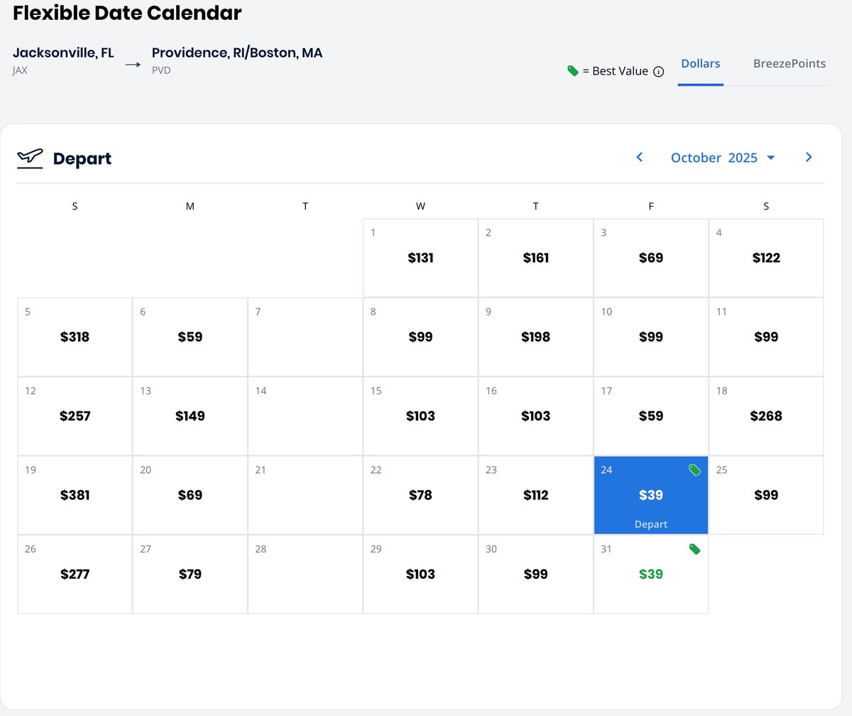 Breeze fare calendar