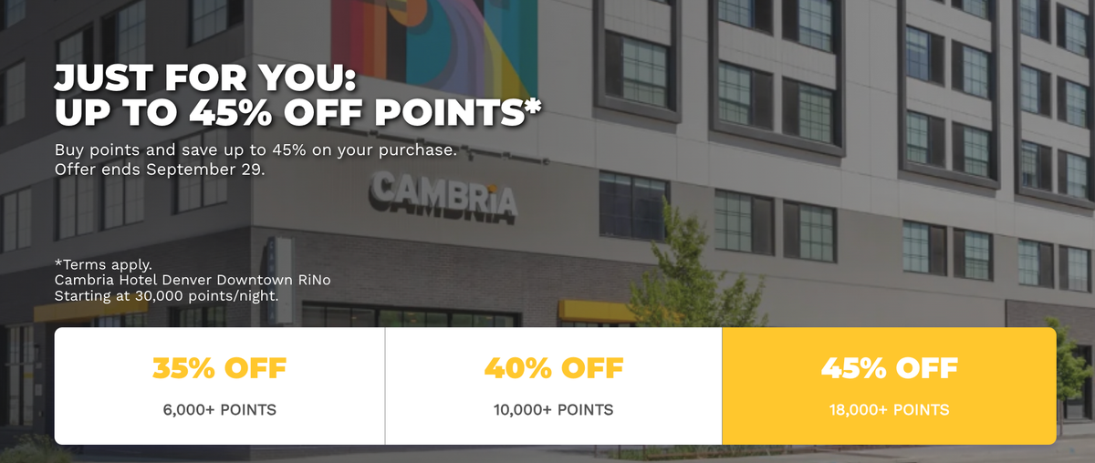 Buy Choice Privileges points September 2025 offer