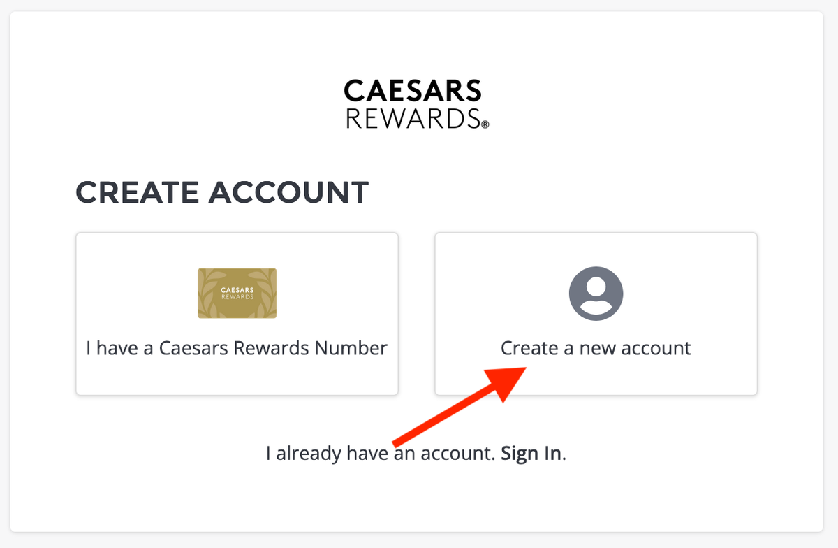 Caesars Rewards create new account