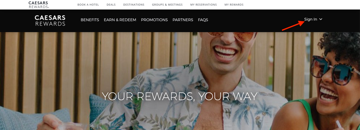 Caesars Rewards home page sign in