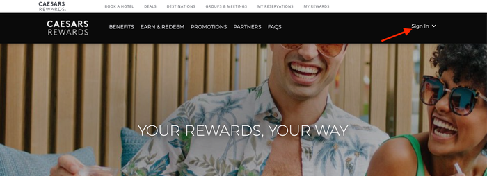 Caesars Rewards home page sign in